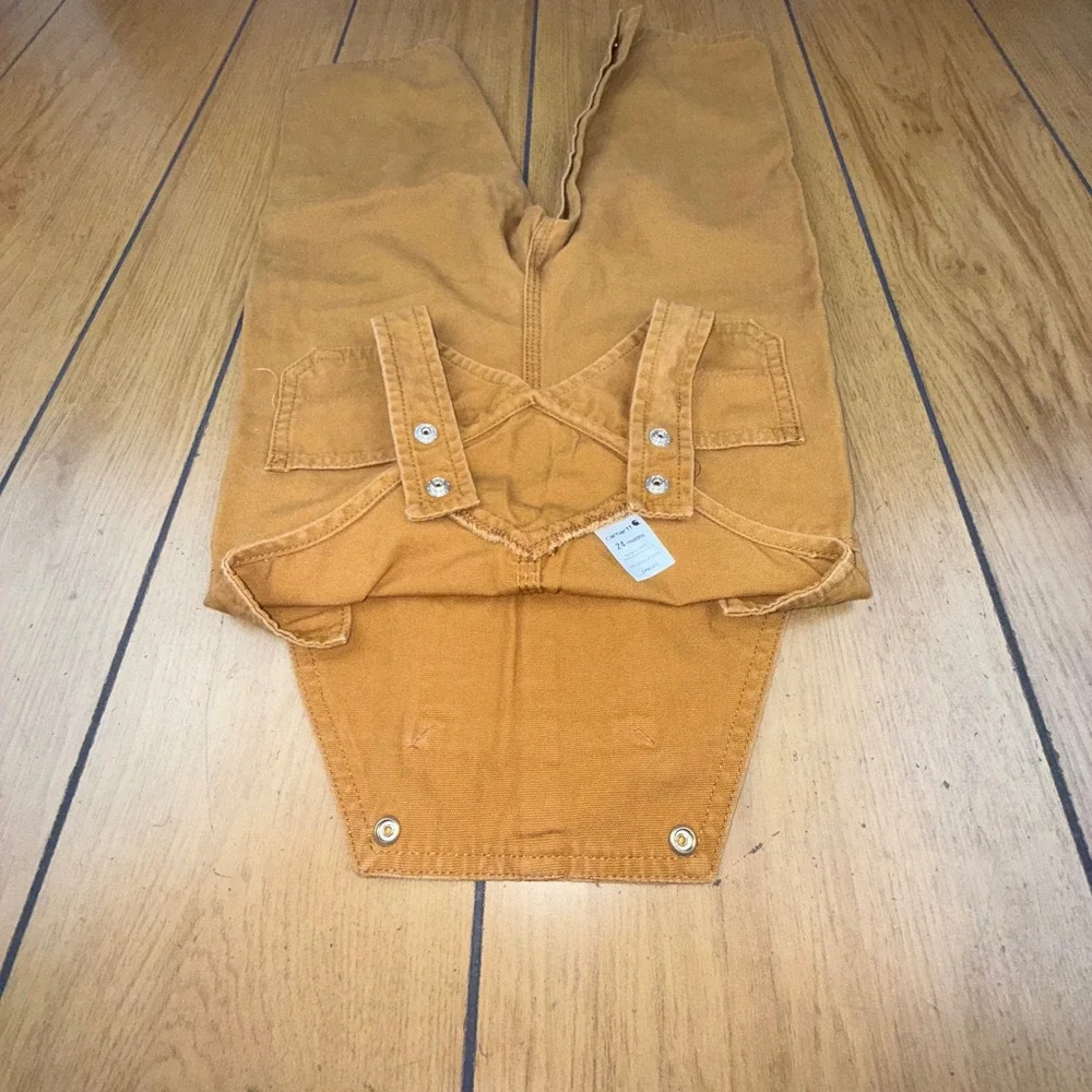 Carhartt Toddler Tan Canvas Bib Overalls‎ 24 Months Snap Leg 100 Cotton